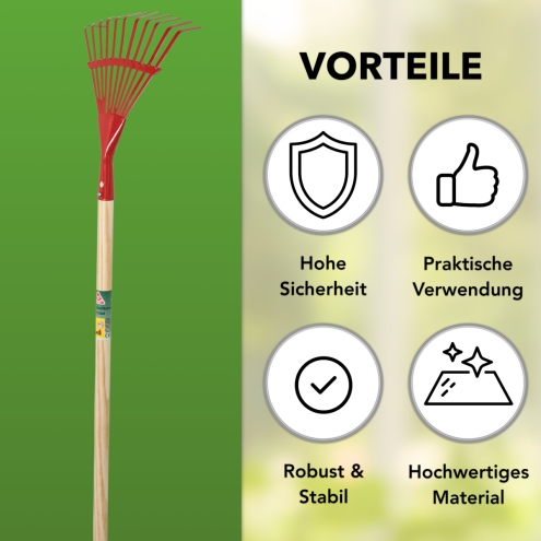 Kinder Fächerbesen Metall - kleiner Laubbesen für Kinder - Spielharke farblich sortiert