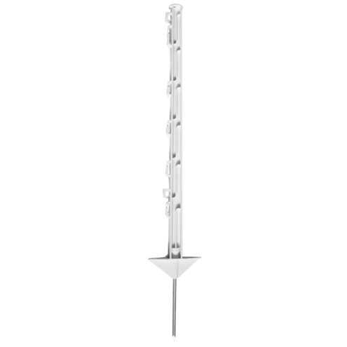 Kunststoffpfahl 75cm, 1 Spitze, weiß, 7 Ösen, glasfaserverstärkter Weidezaunpfahl mit Doppeltritt