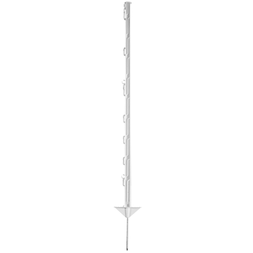 Kunststoffpfahl 105cm, 1 Spitze, weiß, 10 Ösen, glasfaserverstärkter Weidezaunpfahl mit Doppeltritt