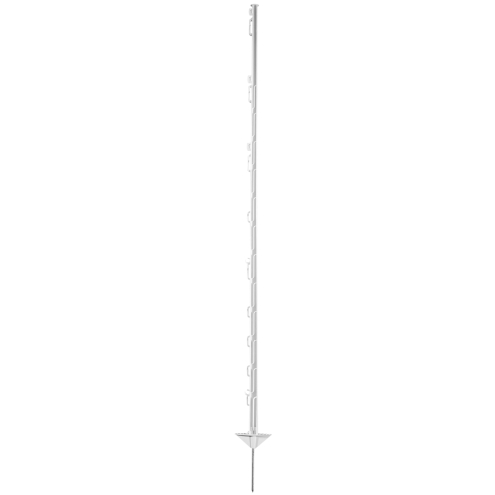 Kunststoffpfahl 150cm, 1 Spitze, weiß, 14 Ösen, glasfaserverstärkter Weidezaunpfahl mit Doppeltritt