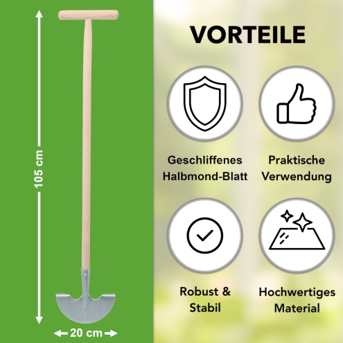 Rasenkantenstecher 20cm - Kantenstecher mit Tritt - Rasenstecher mit T-Stiel 105cm