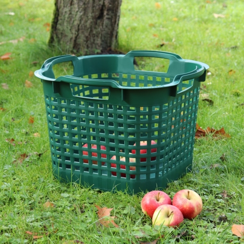 Gartenkorb 25 Liter, grün, Ø390x280mm, stapelbarer Obstkorb, Erntekorb, Universalkorb
