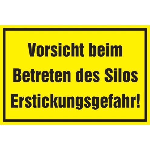 Warnschild: Vorsicht beim Betreten des Silos - Erstickungsgefahr, gelb, 250x150mm, Hinweisschild