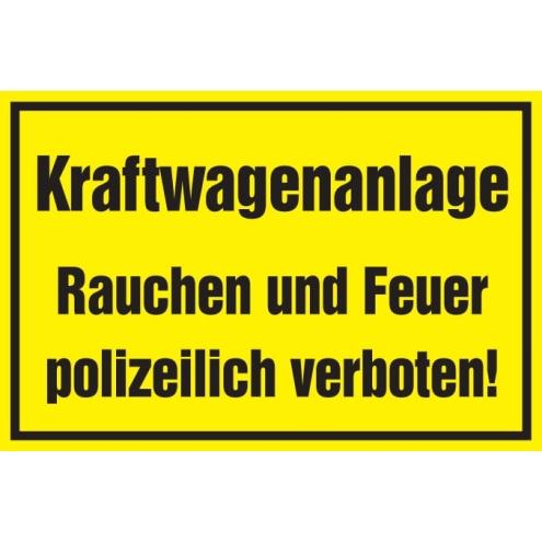 Verbotsschild: Kraftwagenanlage - Rauchen verboten, gelb, 250x150mm, Warnschild