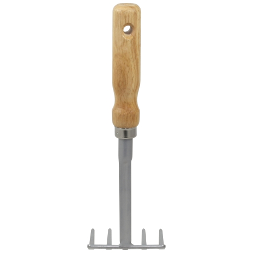 Handharke 5 Zinken, Metall, mit Holzgriff, Handrechen, Garten-Kleingerät, Hand-Gartengerät
