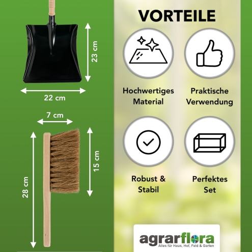Kehrgarnitur: Kehrblech und Kokos Handfeger, Kehrset mit Naturborsten