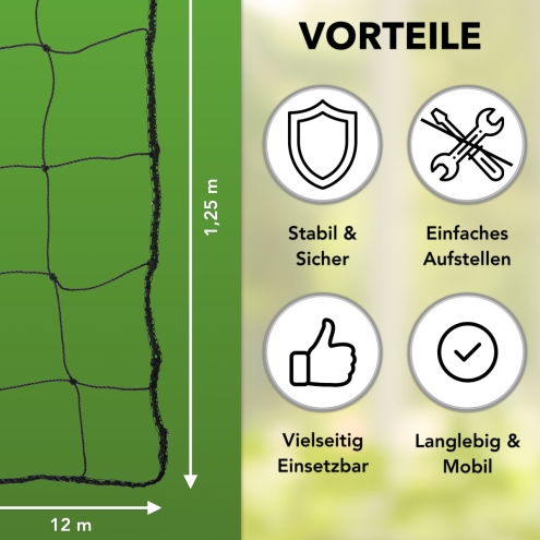 12m Geflügelzaun mit Zugangstor, 125cm, 6 Pfähle, 2 Spitzen, mobiler Hühnerzaun, Geflügelnetz