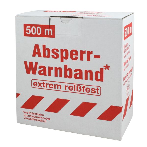 Absperrband 500m, weiß-rot, Warnband, Flatterband in Spenderbox