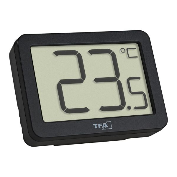 TFA Digitales Thermometer, schwarz, Innenraumtemperatur, Höchst- und Tiefstwerte, 30.1065