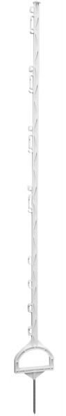 Steigbügelpfahl MUSTANG 155cm, weiß, 16 Ösen, glasfaserverstärkter Zaunpfahl mit Steigbügeltritt
