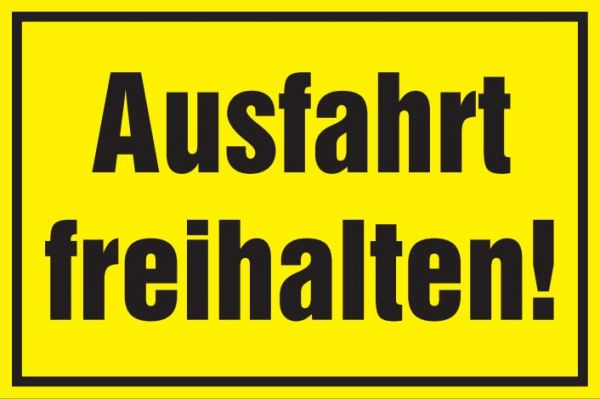 Warnschild: Ausfahrt freihalten, gelb, 250x150mm, Hinweisschild