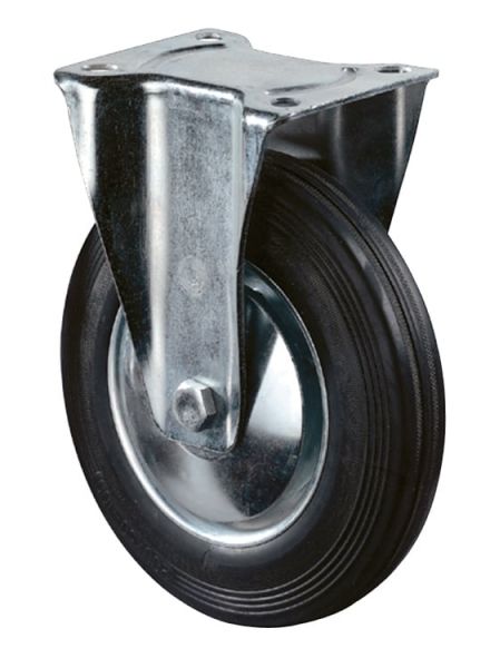 Bockrolle Ø125mm, Gummi schwarz, 100kg, Transportrolle mit Stahlfelge und Rollenlager
