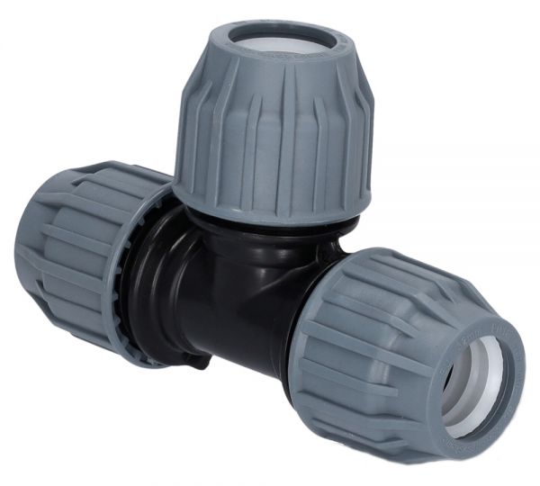 PP T-Stück 32x32x32mm - dreiseitiger Klemmanschluss - Arbeitsdruck PN16