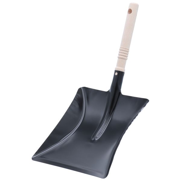 Kehrschaufel aus Metall, schwarz lackiert, Kehrblech mit Holzgriff