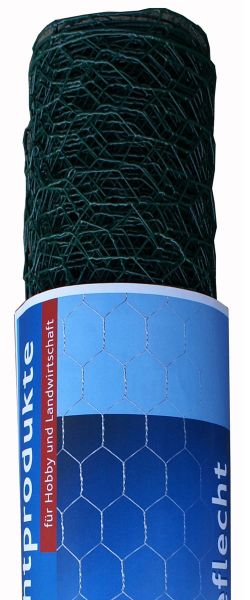 hadra® 25m Sechseckgeflecht 13 x 500 mm, verzinkt, grün ummantelt, Geflechtzaun, 6-eck Geflecht