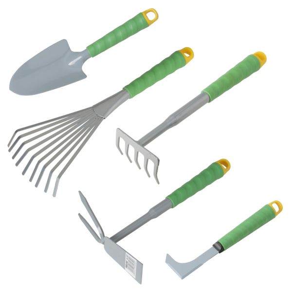 Freund-Victoria Kleingeräte-Set, 5-teilig: Blumenkelle, Fächerbesen, Rechen, Hacke, Fugenkratzer