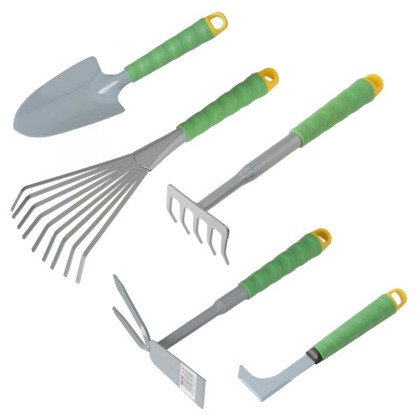 Freund-Victoria® Kleingeräte-Set, 5-teilig: Blumenkelle, Fächerbesen, Rechen, Hacke, Fugenkratzer