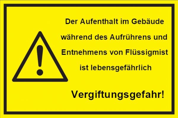 Warnschild: Flüssigmist - Vergiftungsgefahr, gelb, 250x150mm, Hinweisschild