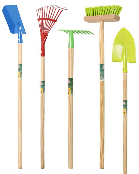 Kinder Gartengeräte Set 5-teilig - Schaufel, Spaten, Rechen, Besen &amp; Fächerbesen