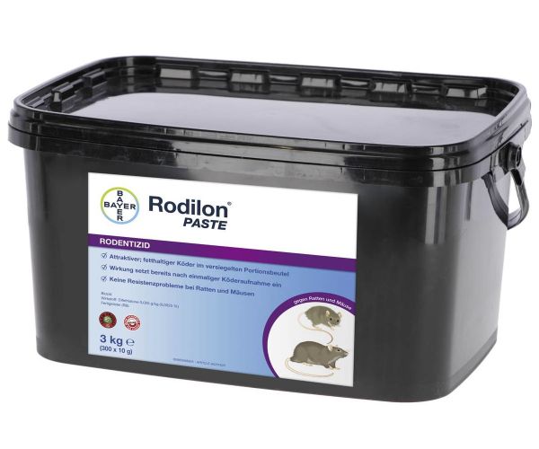 BAYER Rodilon® Paste, 3kg, anwendungsfertiger Köderpastenriegel, Mäuse- und Rattenköder