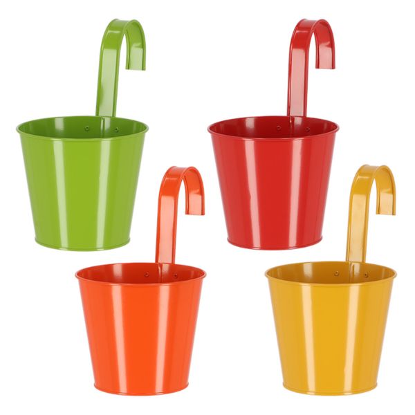 Esschert &quot;Naturtöne&quot; Blumentopf mit Haken, 4-fach farbig sortiert,