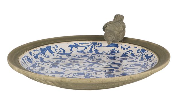 Esschert Design Vogeltränke rund mit Vogel, Agede Ceramic