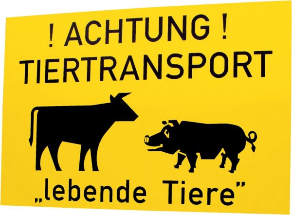 Hinweisschild: Achtung Tiertransport - lebende Tiere, gelb 500x300mm, Warnschild