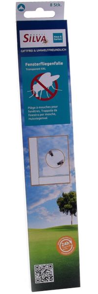 Silva 8x Fenster-Fliegenfalle Transparent XXL, 30cm, transparente Klebefalle für Fenster