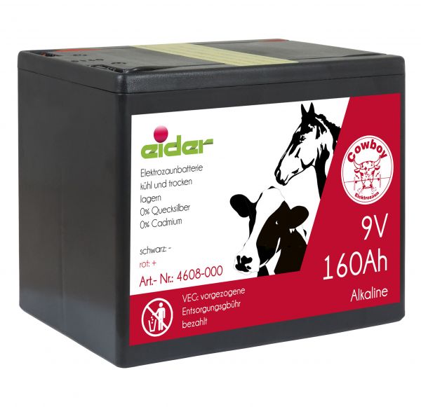 Eider ALKALINE 160Ah - 9V Weidezaunbatterie, Trockenbatterie mit konstantem Spannungsverlauf