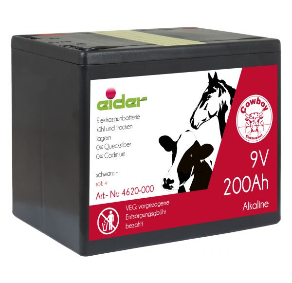 Eider ALKALINE 200Ah - 9V Weidezaunbatterie, Trockenbatterie mit konstantem Spannungsverlauf