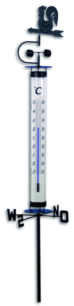 TFA Gartenthermometer 138cm, analoges Thermometer mit Wetterhahn und Windrad, 12.2035