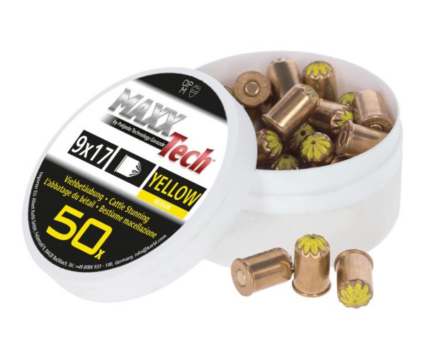MaxxTech Kartuschen Kaliber 9x17 gelb, Platzkartuschen für Wühlmausschussfallen - 50 Stück