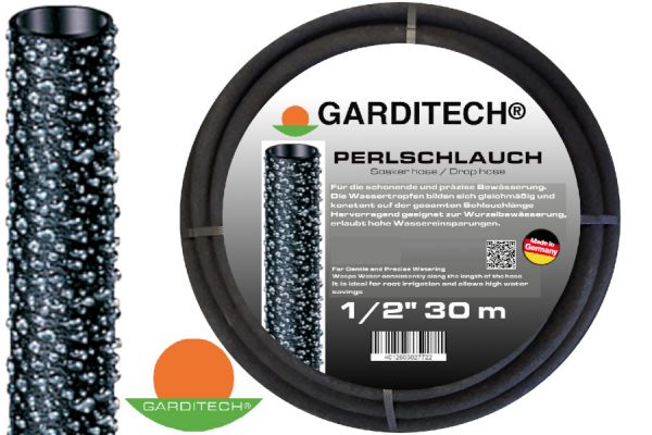 GARDITECH Perlschlauch 1/2 Zoll, 30m, mit Stopfen und Schnellkupplung, Tropfschlauch für die Wurzel