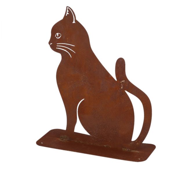 Esschert Design Gartenstecker Katze sitzend, 30x23,7cm - in Rostoptik