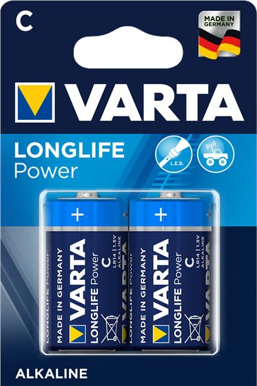 2x VARTA Batterie Longlife Power C, Baby, LR14, 4914, 1,5 Volt, für Taschenlampen und Spielzeug