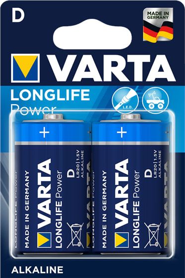 2x VARTA Batterie Longlife Power D, Mono, LR20, 4920, 1,5 Volt, für Taschenlampen und Spielzeug