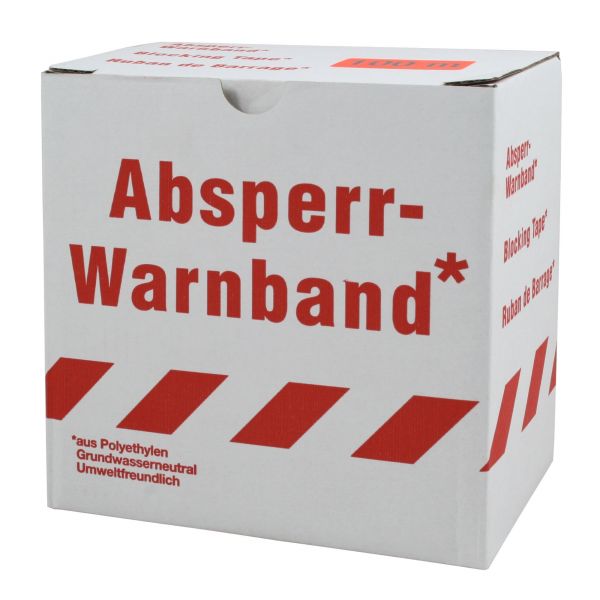 Absperrband 100m, weiß-rot, Warnband, Flatterband in Spenderbox
