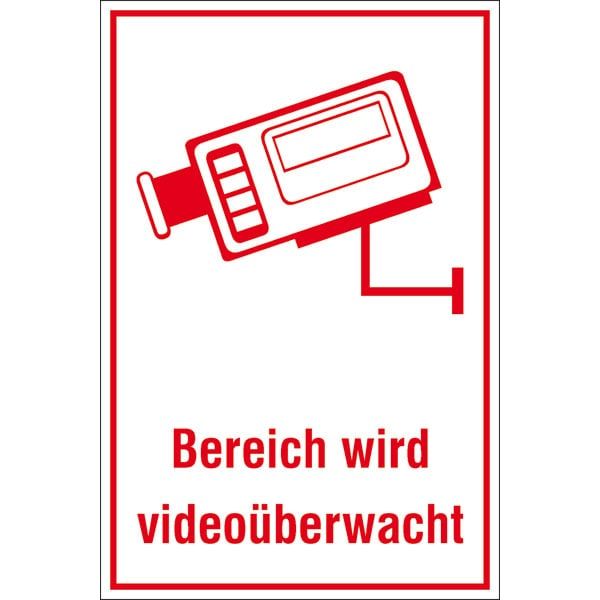Hinweisschild: Bereich wird videoüberwacht, weiß, 250x150mm, Video-Infozeichen aus Stadurlon