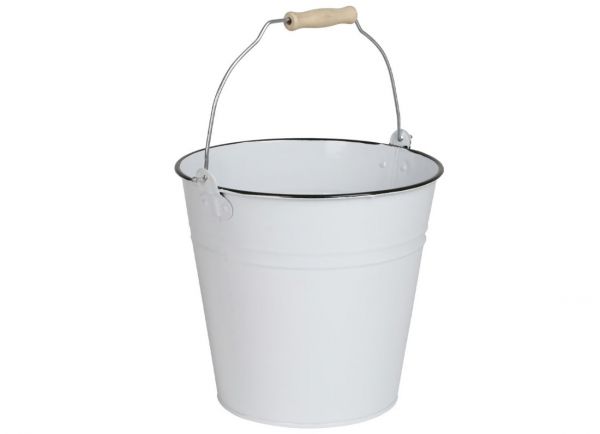 Metalleimer 10 ltr. weiß, mit Holzgriff