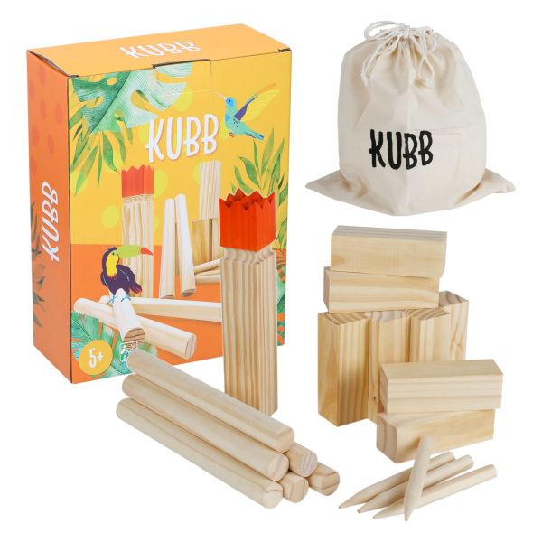 Kubb Wikinger Wurfspiel, 22-teilig, aus FSC Kiefernholz, Wikingerschach, Schwedenschach
