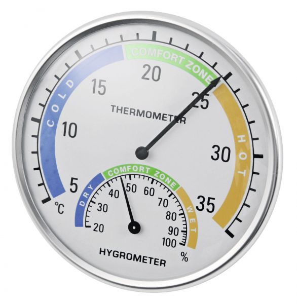 Thermometer-Hygrometer Ø125mm, zur Anzeige der Temperatur und Luftfeuchtigkeit