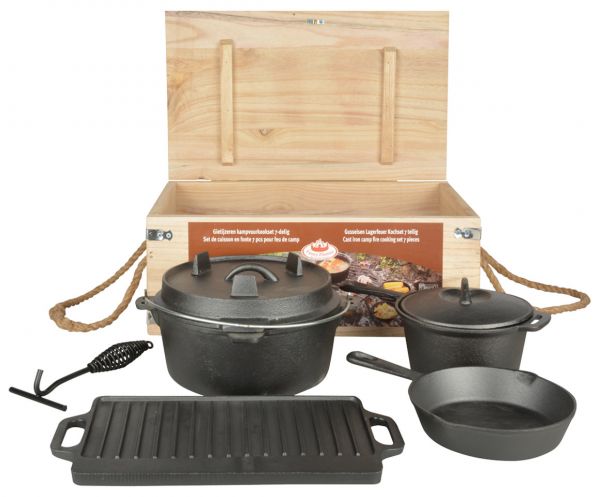 Esschert Design Dutch Oven Set FF240, Outdoor Koch- &amp; Grillset aus Gusseisen