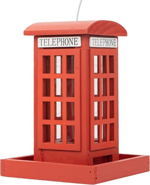 Vogel-Futterstelle "Rote Telefonzelle", aus Holz, rot lackiert, Maße 15,5 x 15,5 x 20 cm