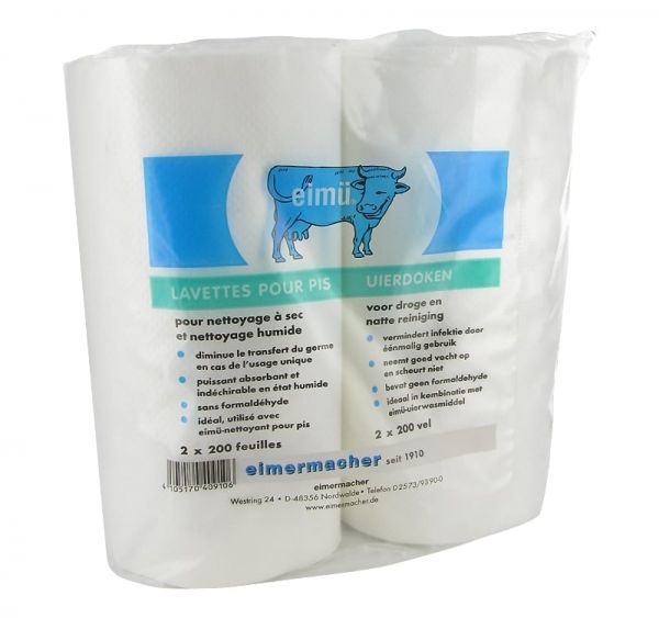 eimü® Euterpapier 2x200 Blatt, Einmaltücher für die Trocken- und Nassreinigung von Eutern