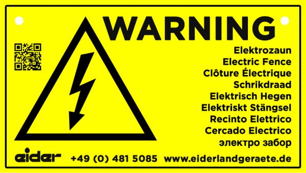 Warnschild International: Vorsicht Elektrozaun, gelb, 225x130mm, Hinweisschild